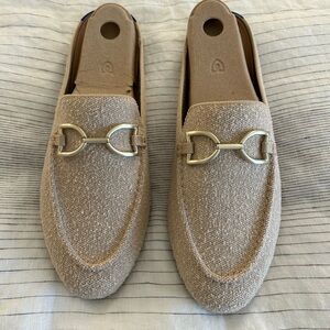 Rothy's Tan Mules with Gold Accent